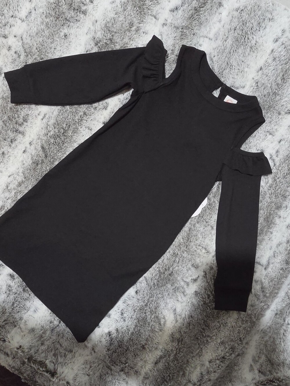 Girls Black Cold-Shoulder Ruffle Dress 6X New